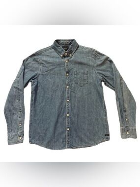 Scotch & Soda Shirt Mens Regular Fit Indigo Chambray Long Sleeve Button Up Sz M